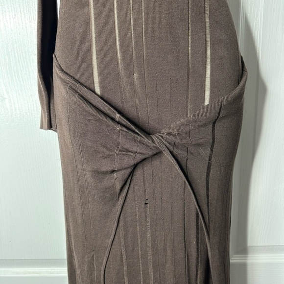 Aya Muse Chocolate Brown Silk Knit Maxi Dress w/ Scarf Size Medium NWT - Picture 4 of 7